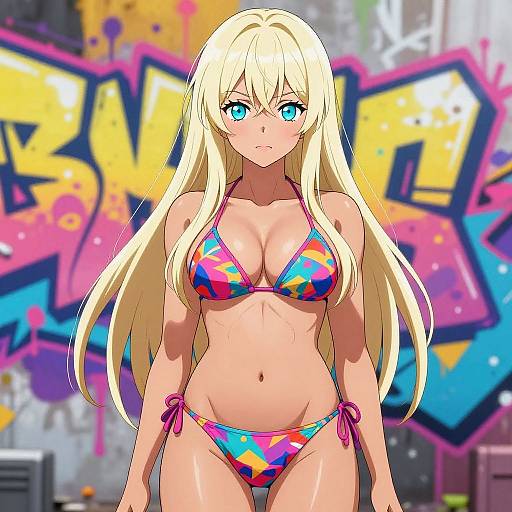 Anime Girl with Platinum Hair and Graffiti