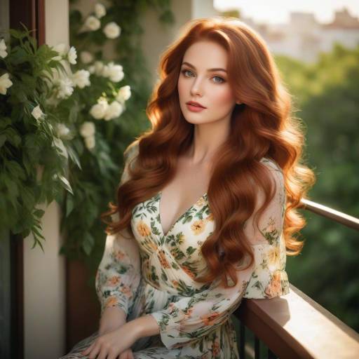 Elegant Woman in Greenery on Balcony Elegant Woman in Greenery on Balcony