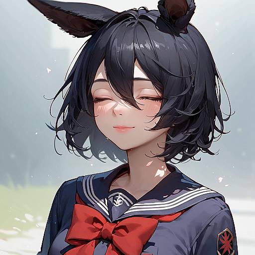 Blushing Horse Girl in School Uniform