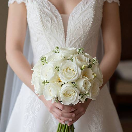 Cheerful Woman Holding Wedding Bouquet