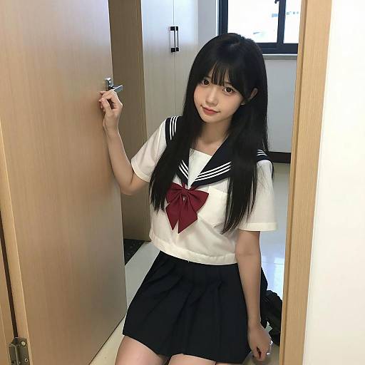 Smiling Asian Girl in School Uniform