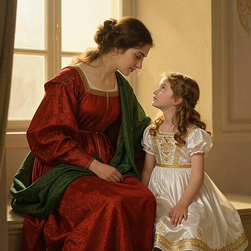 Tender Mother and Daughter in Golden Light