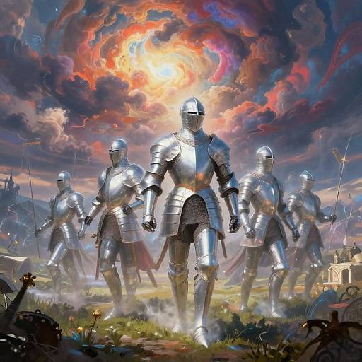 Epic Medieval Battlefield with Ethereal Knights