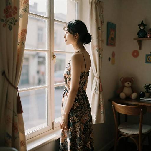 Elegant Woman by Illuminated Window