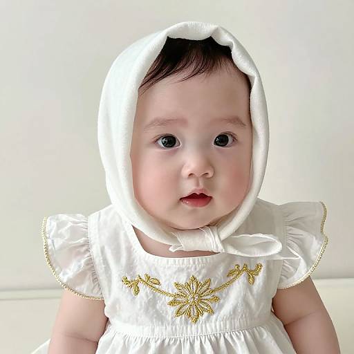 Baby in White Dress with Headscarf