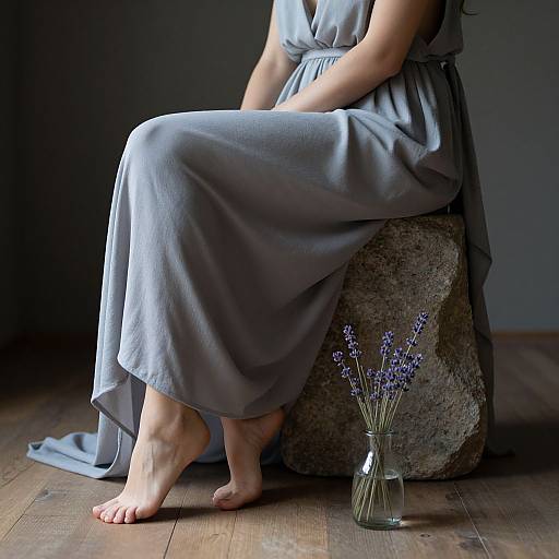 Contemplative Woman with Lavender Vase