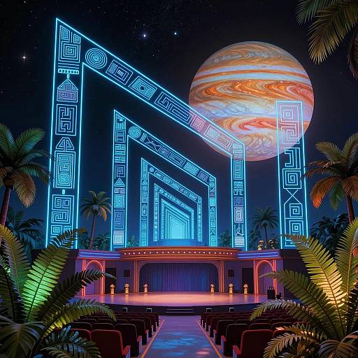 Vibrant Sci-Fi Collage with Tropical Flair