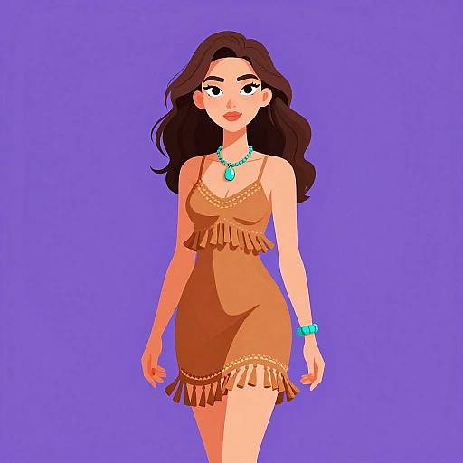 Bohemian Woman in Camel Dress