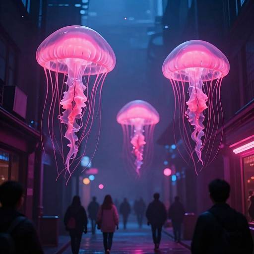 Neon Streets with Antigravity Jellyfish