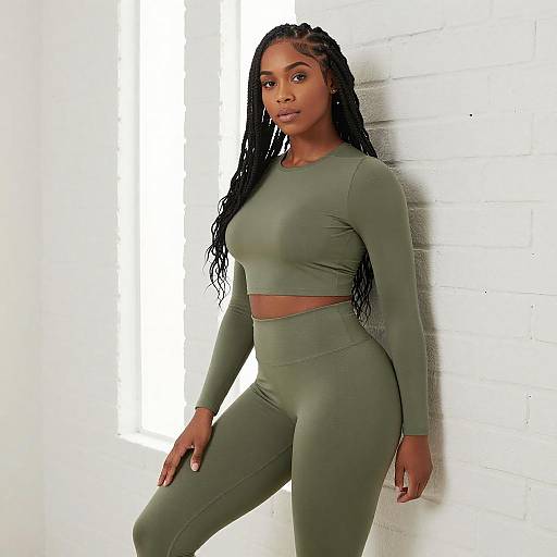 Confident Black Woman in Olive Outfit