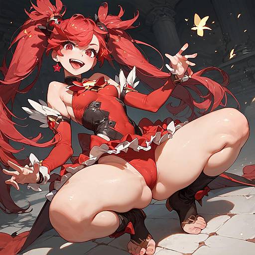 Anime Magical Girl with Red Hair and Twintails