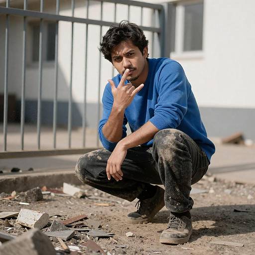 Crouched Action Shot of a Man Outdoors