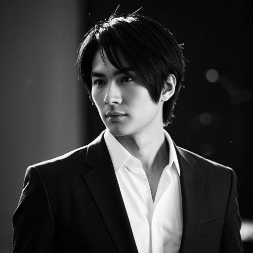 Asian Man in Suit Monochrome Portrait