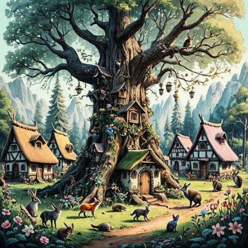 Enchanting Elven Village with Floral Borders