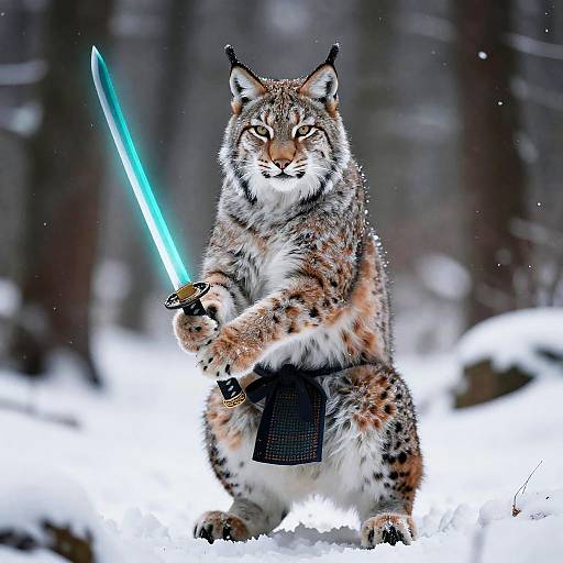 Samurai Lynx with Turquoise Katana