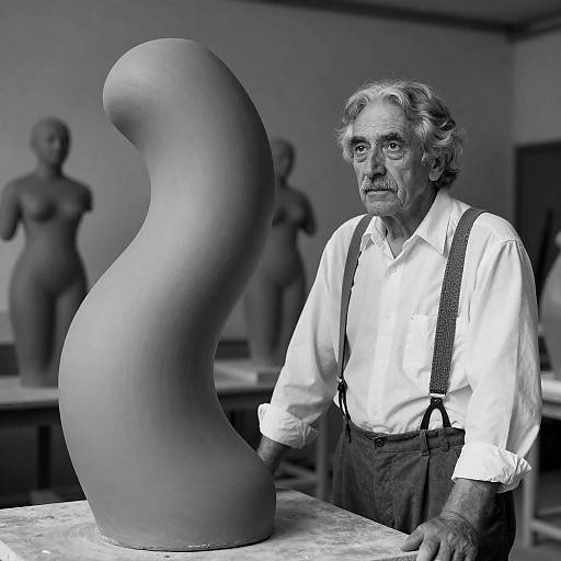 Elderly Artist with Abstract Clay Sculpture