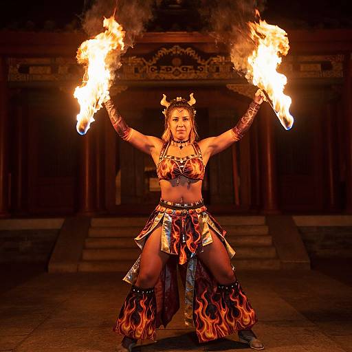 Fiery Woman Fire Dance Performance
