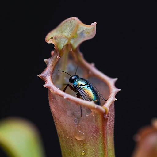Iridescent Insect Trapped in Translucent Pitcher Plant
