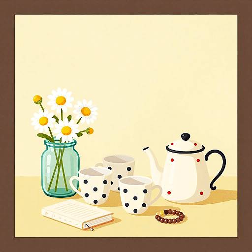 Cozy Still Life with Teapot and Daisies