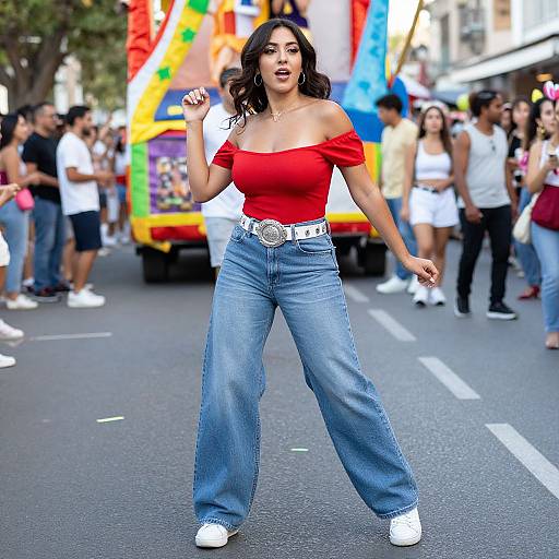 Joyful Woman Dancing at Parade