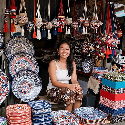 Woman Enjoying Vibrant Ubud Market
