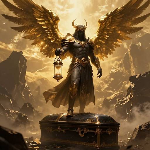 Shadowed Warrior with Golden Wings