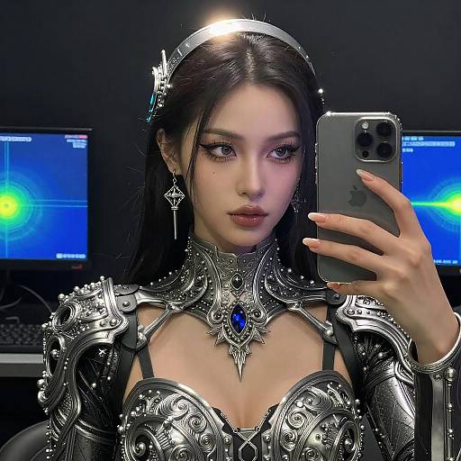 Intricate Cyberpunk Selfie in Dark Mode