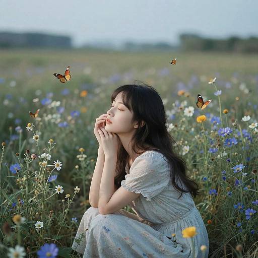 Ethereal Woman in Wildflower Field