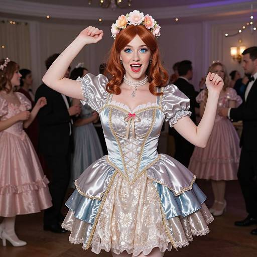 Confident Redhead Dancing in Fancy Dress