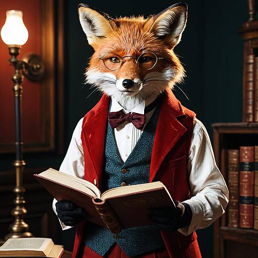 Anthropomorphic Fox Scholar Reading Book