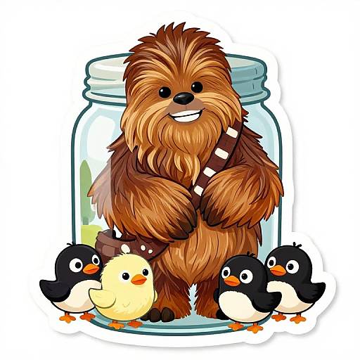 Chewbacca and Porgs Cartoon Sticker