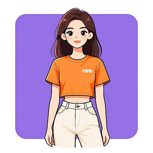 Casual Woman in Orange Tee and Trousers