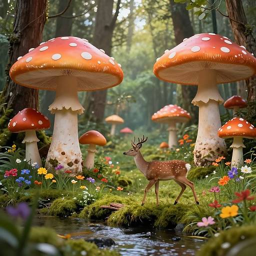 Whimsical Forest with Giant Mushrooms