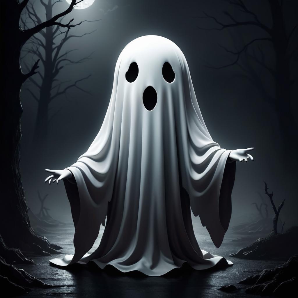 Adorable Ghost in Dark Horror Art