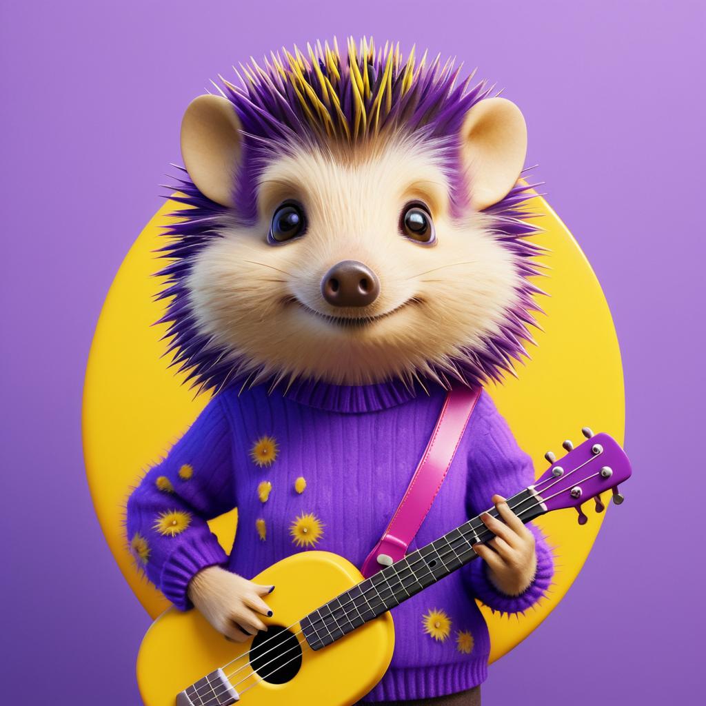 Charming Hedgehog with Ukulele Portrait