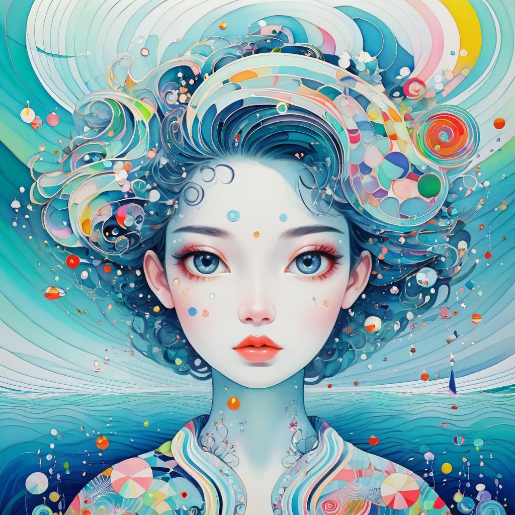 Intricate Abstract Art of Woman in Ocean