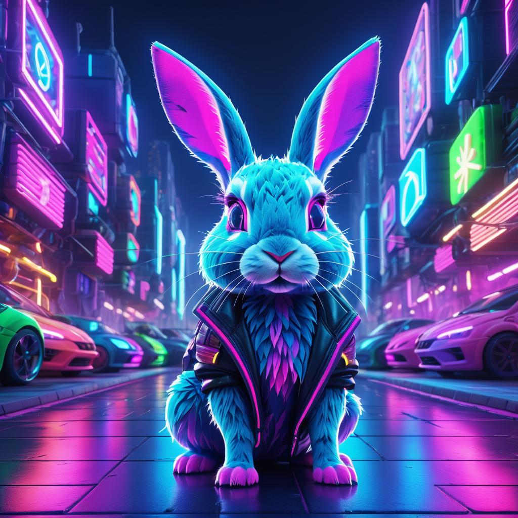 Cyberpunk Rabbit in Futuristic City