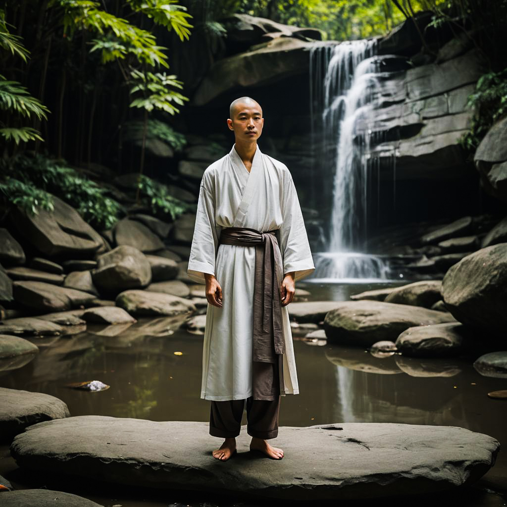 Serene Buddhist Monk in Natural Setting