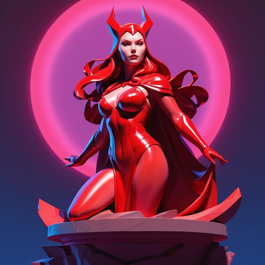 Vibrant Scarlet Witch Stone Statue Art