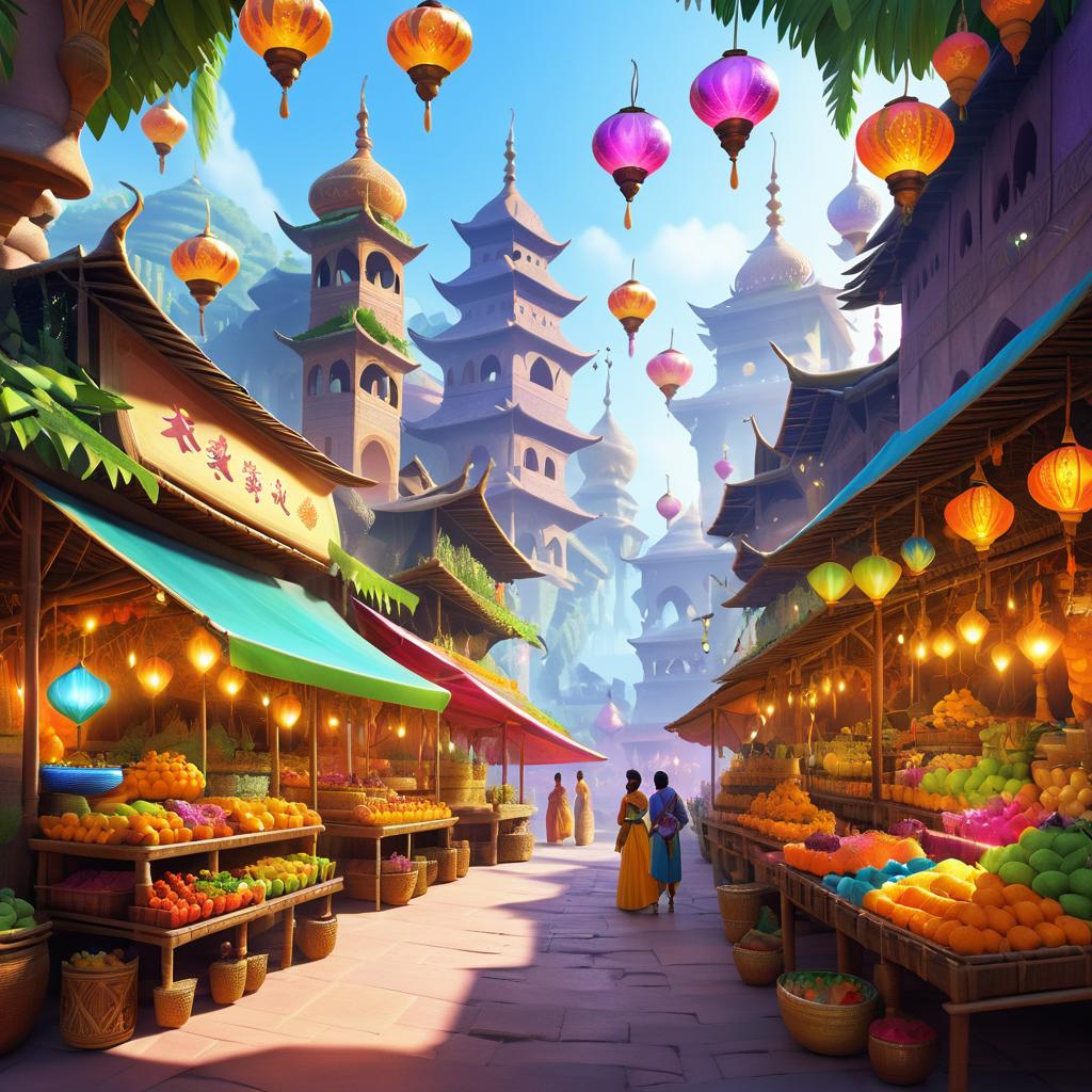 Whimsical Fantasy Market Scene