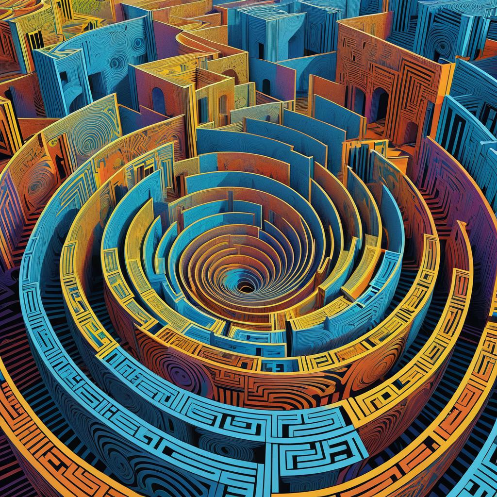 Escher-Inspired Labyrinthine Spiral Artwork