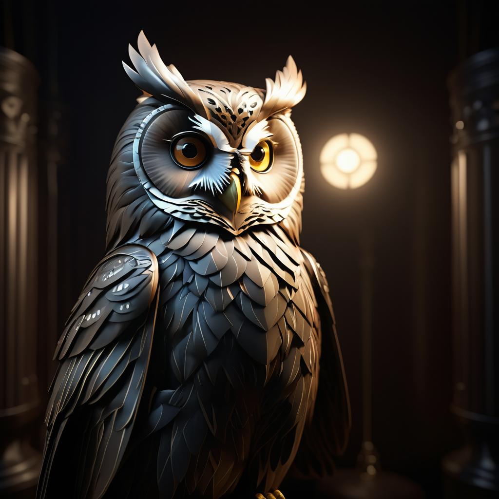 Wise Owl in Surreal Camera Obscura Style