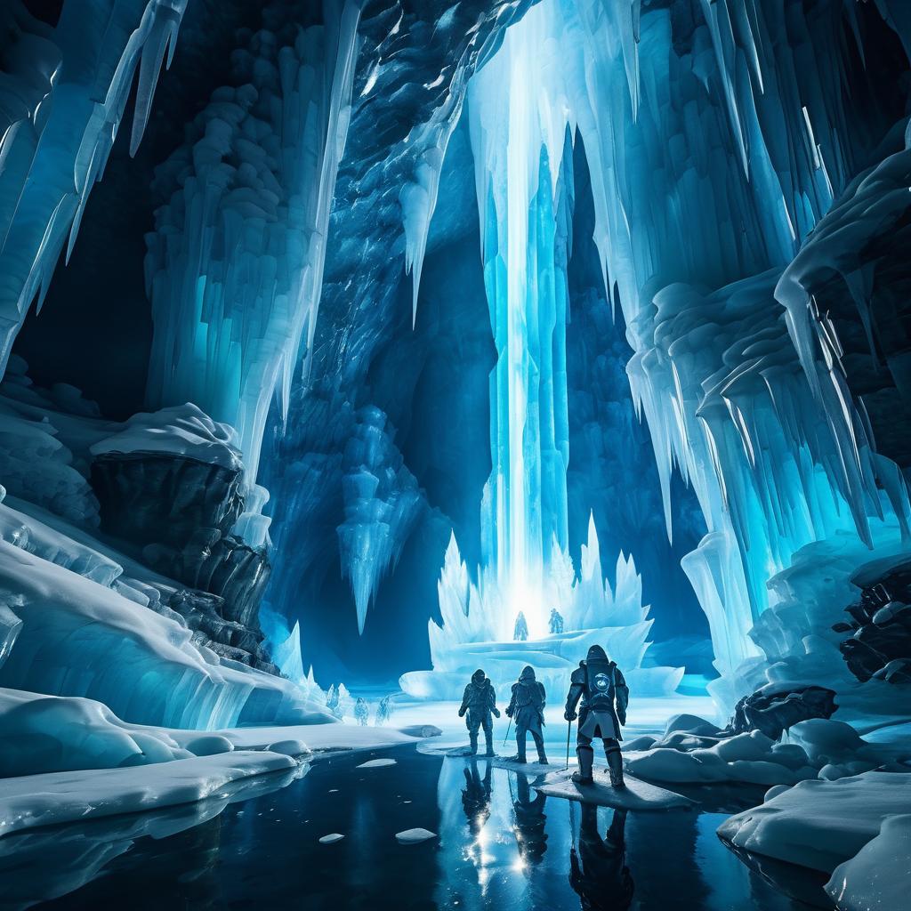 Explorers in an Ethereal Ice Cave