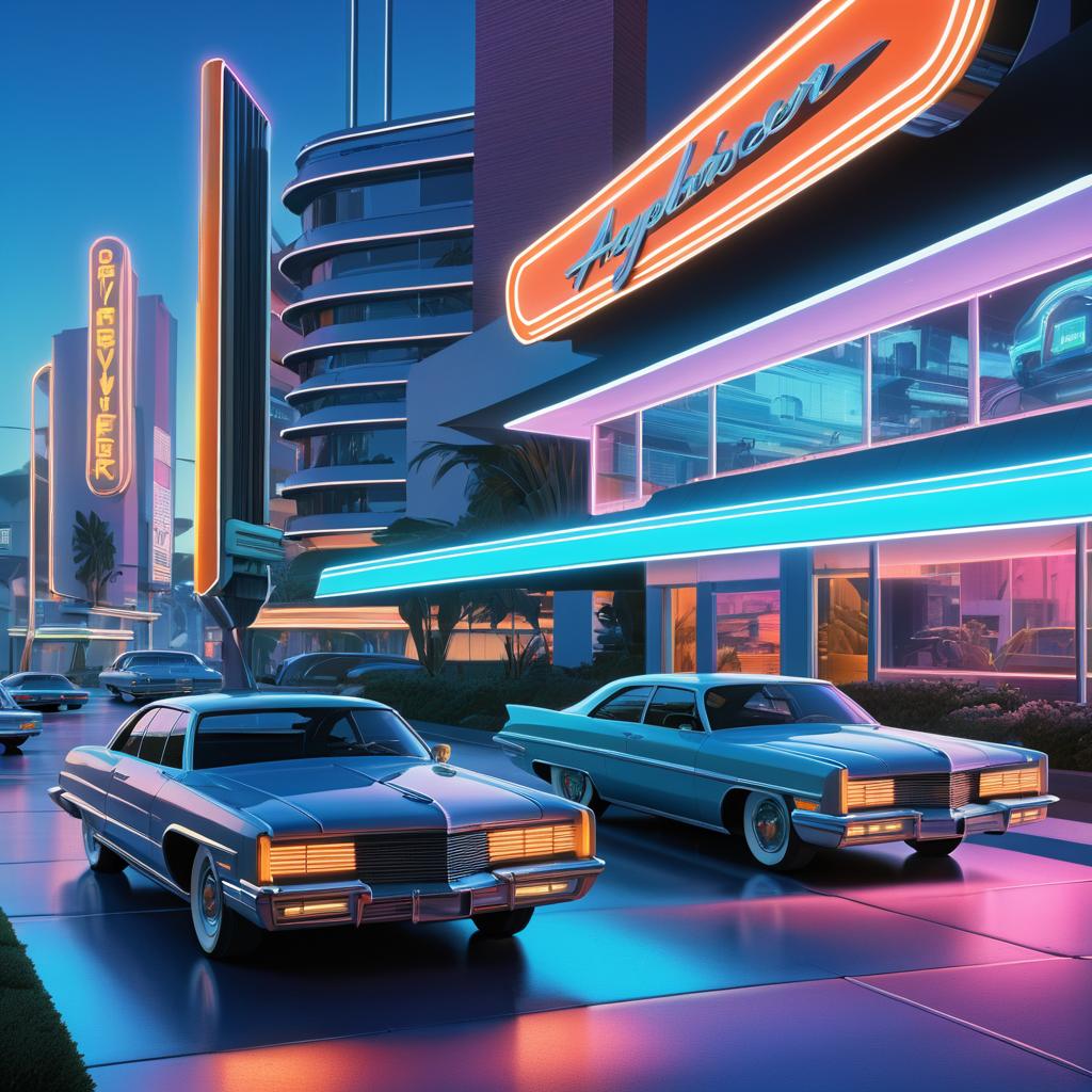 Retro-Futuristic Suburban Street View