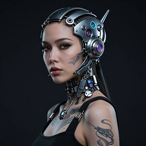Cyberpunk Woman with Mechanical Headgear