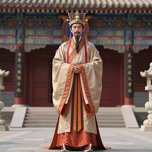 Traditional Chinese Emperor in Historic Temple