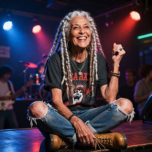 Silver-Dreadlocked Elderly Woman at Underground Gig