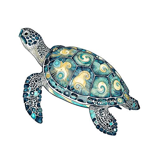 Intricate Turtle Silhouette Illustration