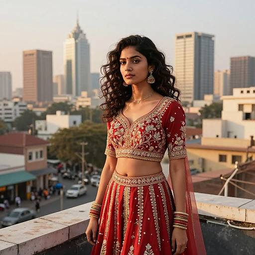Indian Girl in Embroidered Lehenga