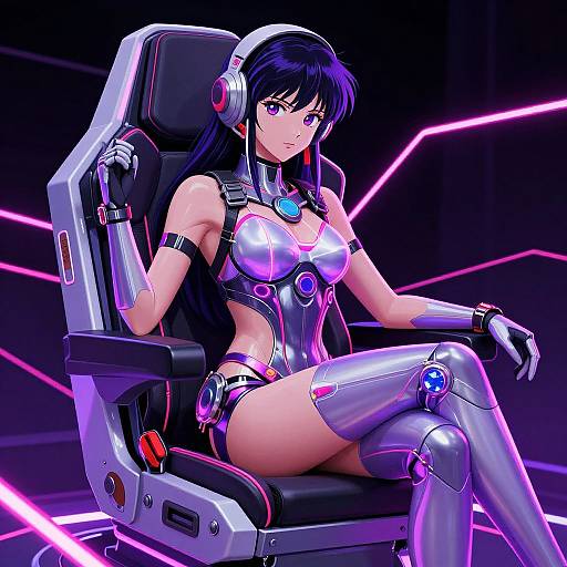 Futuristic Neon Pilot in Metallic Attire